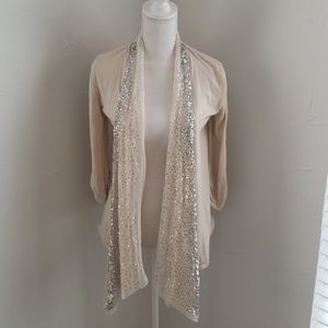 WHBM Silver Sequined Scarf Cardigan sz S